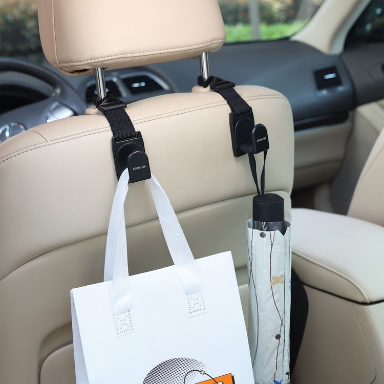 Green Lion Car Headrest Hook Organizer with 24mm Hook Slot, 5kg Load Capacity, Instant Installation, Universal Fit, Clutter-Free Car, Safe & Stable Design, ABS + PP Material - Black