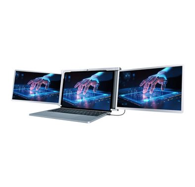 Powerology Dual Screen Portable Monitor 13.3" to 17.3" Laptops, Single Wire Connection, Windows & Mac Compatibility, 800:1 Contrast, 30ms Response Time, 16:9 Aspect Ratio - Silver