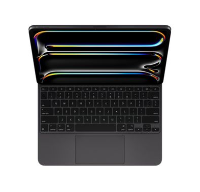 لوحة مفاتيح Apple Magic لجهاز iPad Pro 11" M4 مع لغة إنجليزية، حماية أمامية وخلفية، مفاتيح مضيئة وآلية مقص، منفذ USB-C، صف مفاتيح وظائف مكون من 14 مفتاح للوصول السريع، تصميم محمول ورقيق، إيماءات متعددة اللمس - باللون الأسود.