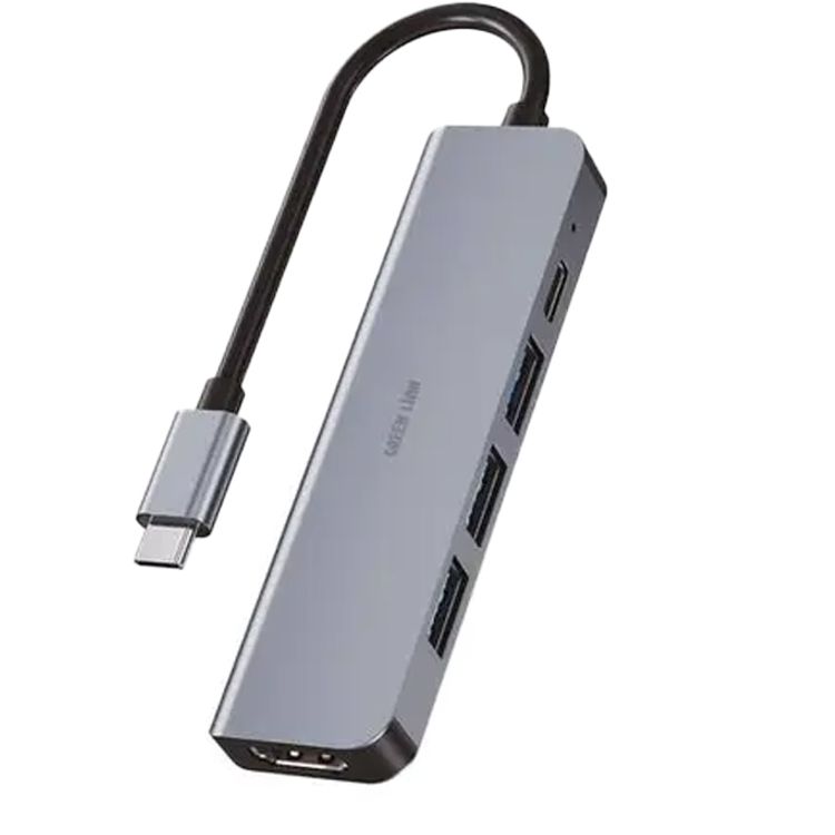 Green  Lion 5 in 1 Type-C Adapter 4K - Gray