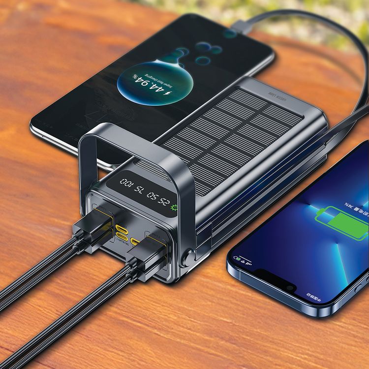 Green Lion Solar X 30000mAh Power Bank with QC 22.5W, PD 20W, Type-C & Micro & Lightning & USB-A Cables, 4× USB-A, Micro, Lightning, USB-C Ports, ABS & PC Material, SOS & Steady Flash Modes, Multiple Protection, Portable Handle, Digital Display - Black