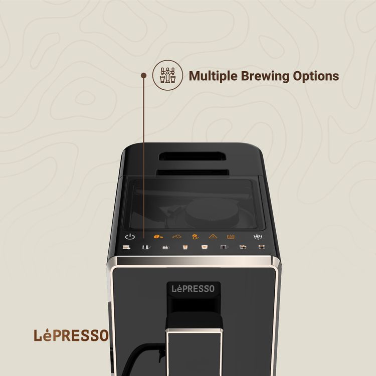 LePresso 20 Bar Full Automatic Coffee Machine, Adjustable Grinder, Hot Water Dispenser, Multiple Brewing Options - Black