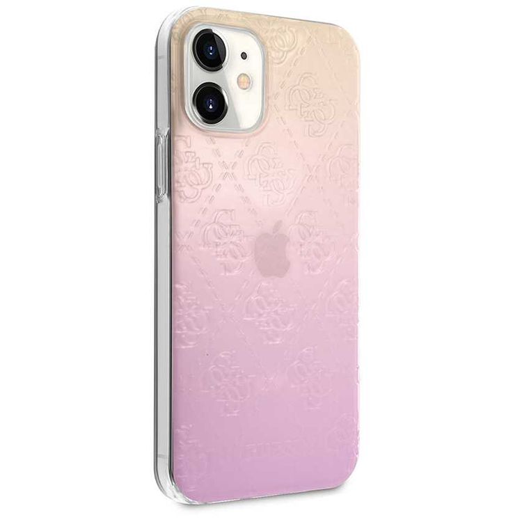 CG Mobile Guess PC/TPU 4G Pattern Hard Phone Case Compatible for iPhone 12 Mini (5.4") Shock Resistant Mobile Case Officially Licensed - Gradient Pink