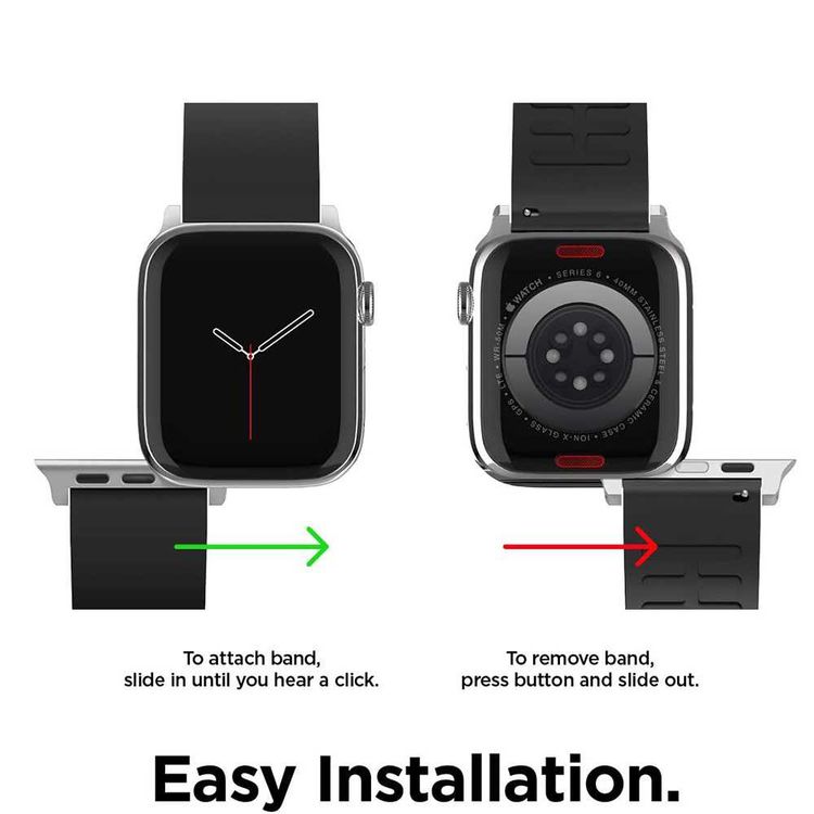 Elago Premium Fluoro Rubber Strap, Fit & Comfortable Replacement Wrist Band, Adjustable Straps Compatible for Apple Watch 40mm - Black