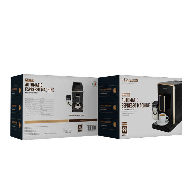 LePresso 20 Bar Full Automatic Coffee Machine, Adjustable Grinder, Hot Water Dispenser, Multiple Brewing Options - Black