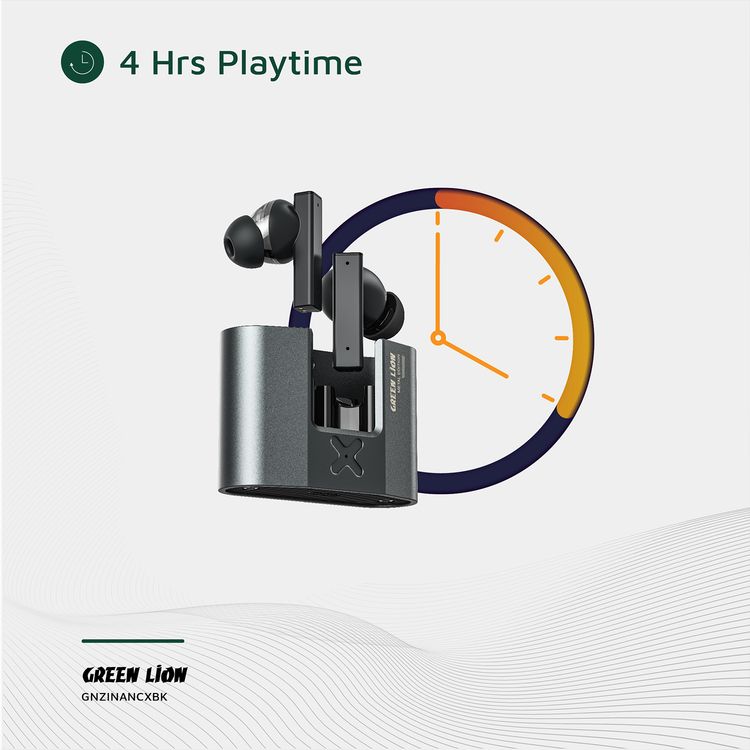 سماعات الأذن ميتال زنك X من جرين ليون بتقنية TWS مع خاصية ANC، بتصميم من سبيكة الألمنيوم، وميكروفون عالي الدقة، وتقنية تخفيض الضوضاء بمقدار 25 ديسيبل، ونطاق نقل يصل إلى 10 أمتار - باللون الأسود.