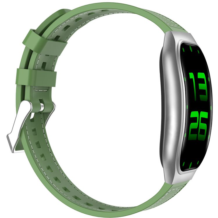 Green Lion Ridge Smart Watch with Magnetic Charging, Bluetooth Calls, Music Player, Health Monitoring, Metal Case Material, PU Leather Strap Material - Silver / Green