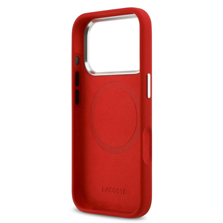 Lacoste MagSafe Silicone Case with Metal Logo for iPhone 17 Pro Max, Drop Protection, Sustainable Packaging, Slim Profile, Easy Snap-On Design - Red