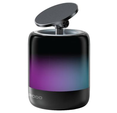 Porodo SyncGlow Speaker & Phone Holder with Rhythmic Lights, 500mAh Battery, Bluetooth Version 5.3, 150 Minutes Working Time, 360° Flexible Rotation, ABS & PC Material, Immersive Sound, 5W Rated Power - Black