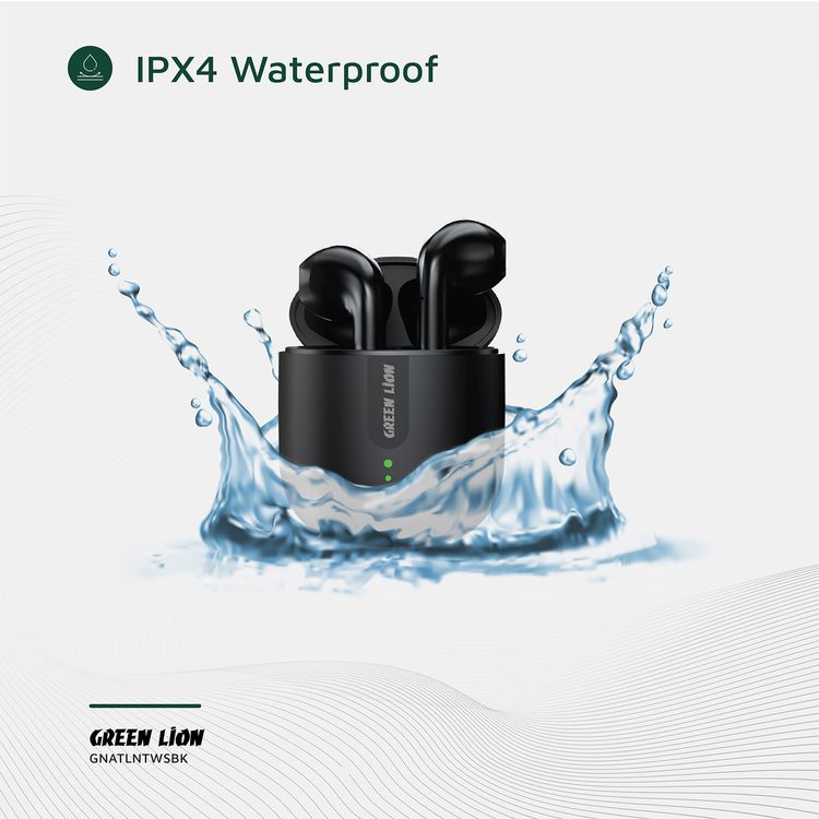 سماعات الأذن اللاسلكية الحقيقية من جرين لايون أتلانتا مع ميكروفون مدمج، مستوى مقاومة الماء IPX4، مساعد صوتي، صوت عالي الدقة، تحكم باللمس، 3 ساعات من وقت التشغيل - لون أسود