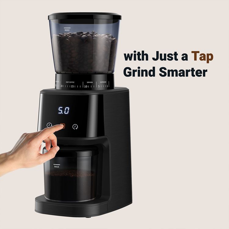 Lepresso Conical Burr Grinder, 275g Bean Hopper Capacity, 99g Chamber Capacity, 31 Grind Settings, User Friendly Interface, Timer Technology - Black