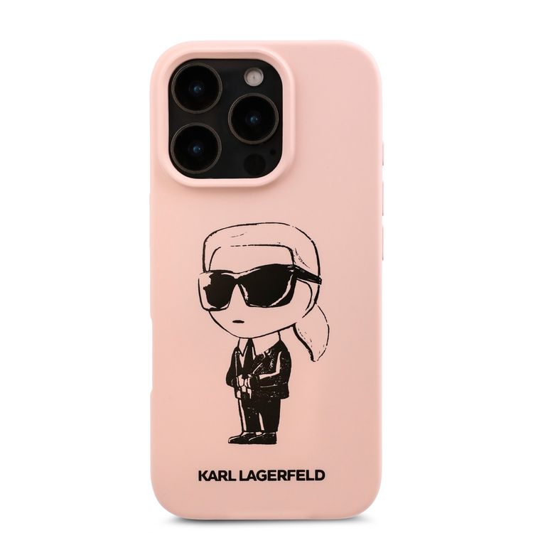 Karl Lagerfeld TPU Silicone Hard Case with ikonik Graffiti Logo for iPhone 16 Pro Max, Durable Material, Comfortable and Secure Grip, Lightweight and Slim - Pink