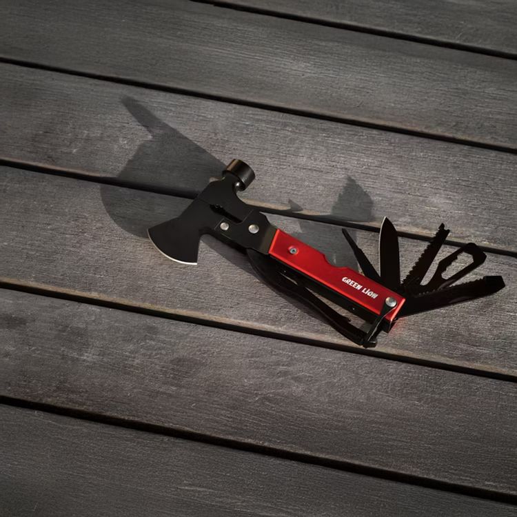 Green Lion Storm Breaker Multi-Tool Axe with Stainless Steel 420 Material, 13 Functions in One, Sharp Edge, Easy to Carry & Durable - Red