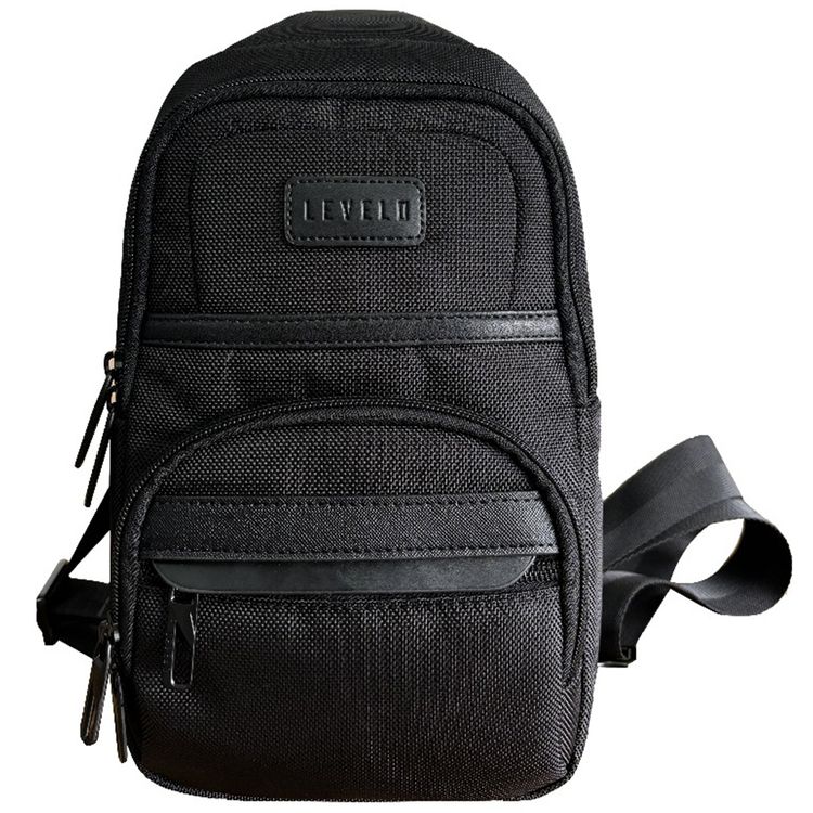 Levelo Urban Sling Bag with Multiple Compartments, 1680D Polyester Material, Lightweight Design, Ample Space, Versatile Use - Black