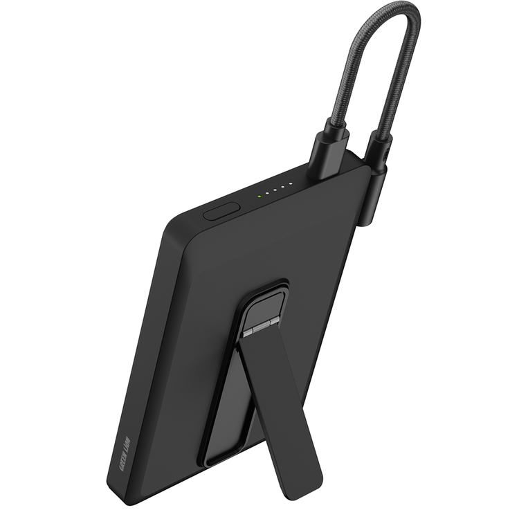 Green Lion Vita 5000mAh Power Bank with Safety Protections, Durable Braided Cable, Strong Magnets, Detachable Type-C Cable, Built-in Stand, MagSafe Compatibility, Ultra-Slim Design - Black