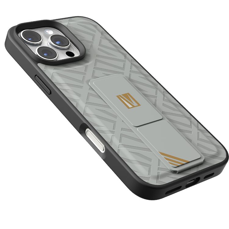 كفر حماية ليفيلو مورفيكس كويرو بمسند لهاتف آيفون 16 برو، قبضة مدمجة، سهل التركيب، زوايا مقاومة للصدمات - رمادي