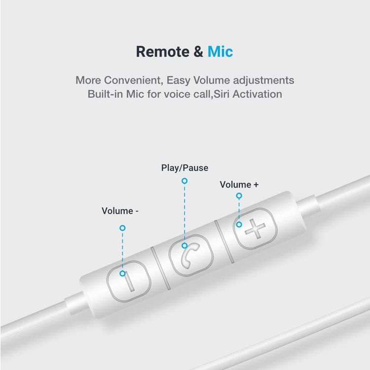 Powerology Single Mono Earphone with MFi Lightning Connector (Updated Version) - White