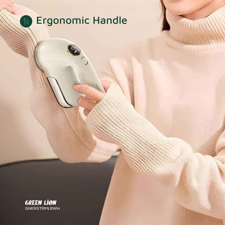 Green Lion Ergotrim Digital Fabric Remover with 3-Gear Speed Control, Up to 3 Hours Working Time, 110mL Lint Bin Capacity, 6-Leaf Blade, Honeycomb Mesh Cover, Ergonomic Handle, Safety Protection - White