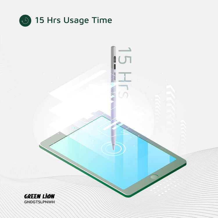 Green Lion Digital Stylus Pencil with Up to 15 Hours Working Time, Removeable & Replaceable Tip, 1.7mm Nib Diameter, OLED Screen Display, Auto-Sleep Mode, Palm Rejection - White