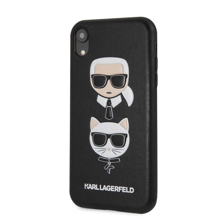 Karl Lagerfeld Embossed PU Hard Case Karl and Choupette for iPhone Xr - Black