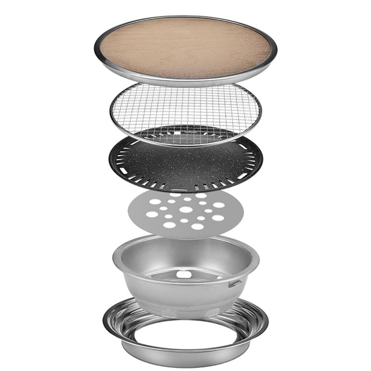 Porodo Lifestyle Multi Purpose Camping Round Table with 50 kg Weight Capacity, MDF Board + Birch Wood + Stainless Steel Material, Grill Pan & Gril Net - Brown