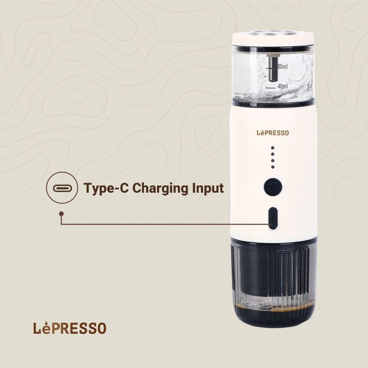  LePresso Portable Espresso Machine,  Food Grade Stainless Steel, 2500mAh x3 Battery Capacity, 80mL Water Tank Capacity - White