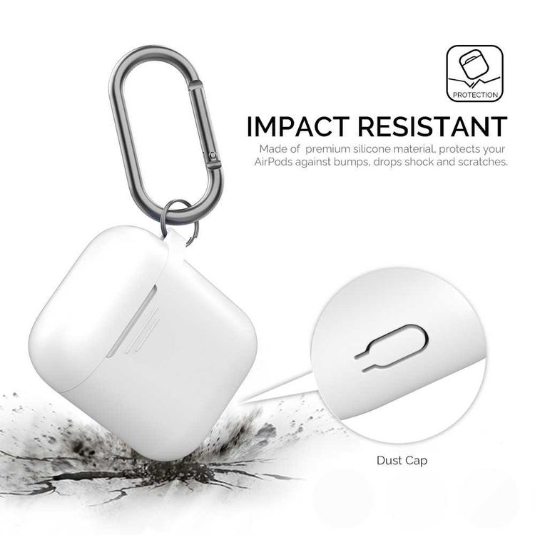 AhaStyle Keychain Silicone Case with Anti-Lost Ring for AirPods 1/2 Generation, Drop Resistant, Dustproof and Absorbing Protective Cover with Hang Case White