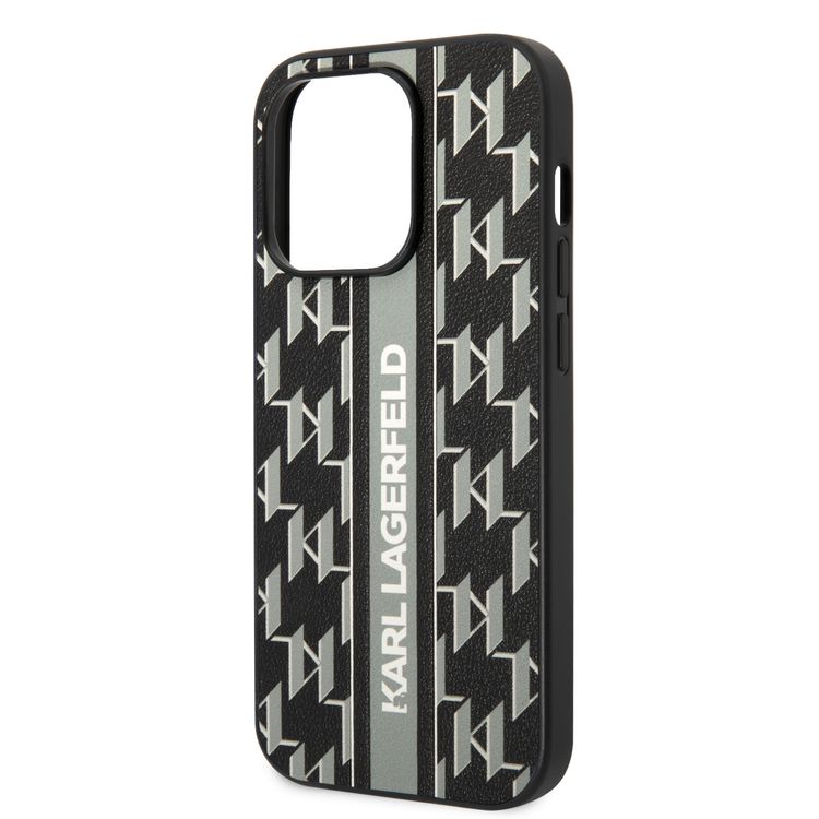 Karl Lagerfeld Grained PU Leather Case with Monogram Pattern & Vertical Logo Compatble iPhone 14 Pro Max Compatibility - Gray