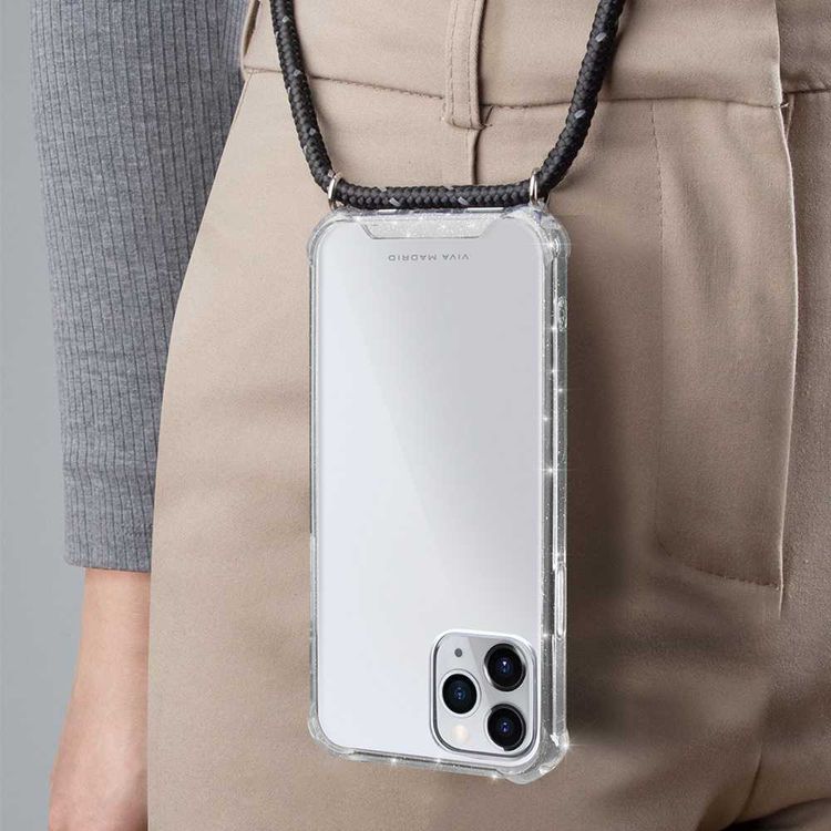 Viva Madrid Portra Clear Case with Lanyard Compatible for Apple iPhone 12 Pro Max (6.7") Shock-Absorption, Anti-Scratch, Drop Resistant, Easy Access To All Ports - Black lanyard