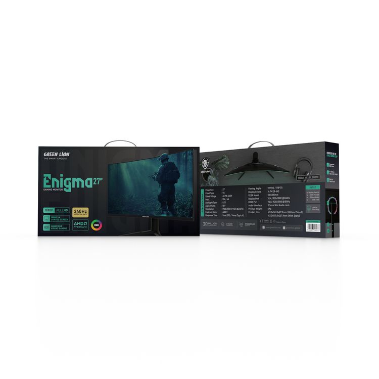 Green Lion ENGIMA 27'' Gaming Monitor with 1080P Full HD Resolution, 1800R Curved Screen, Ultra-Slim Bezel, 5ms Blur-Free Motion, Adjustable Height, Built-in Cable Hook, Wall-Mount Ready, AMD FreeSync, VA Panel Type - Black