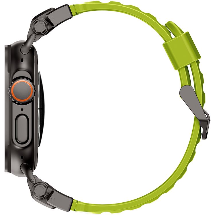 Levelo Kyoto Watch Strap, Apple Watch SE 9/8/7/6/5 (46/49mm), Fluoro Rubber & Stainless Steel Finish, Chemical Resistance, Hypoallergenic, 24/7 Wearability - Acid Green