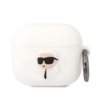 Karl Lagerfeld 3D Silicone Case for AirPods 3, NFT KARL Design, Lightweight, Easy Snap-on, Drop Protection, Easy to Carry - White