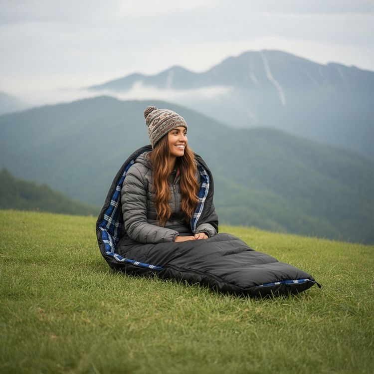 Green Lion Sleep Mate Camping Sleeping Bag, 100% Polyester, Flannel Lining Material, 210T Polyester Ripstop Shell Material, Quick-dry Fabric, Multi-Season Use, Smooth Glide Zipper, Cozy Interior - Black 