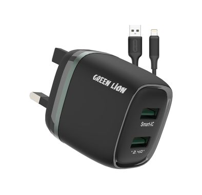 Green Lion Dual Port Wall Charger with USB-A to Lightning...