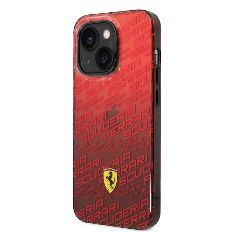 Ferrari Gradient PC/TPU Case with Allover Scuderia & Dyed Bumper iPhone 14 Compatibility - Red