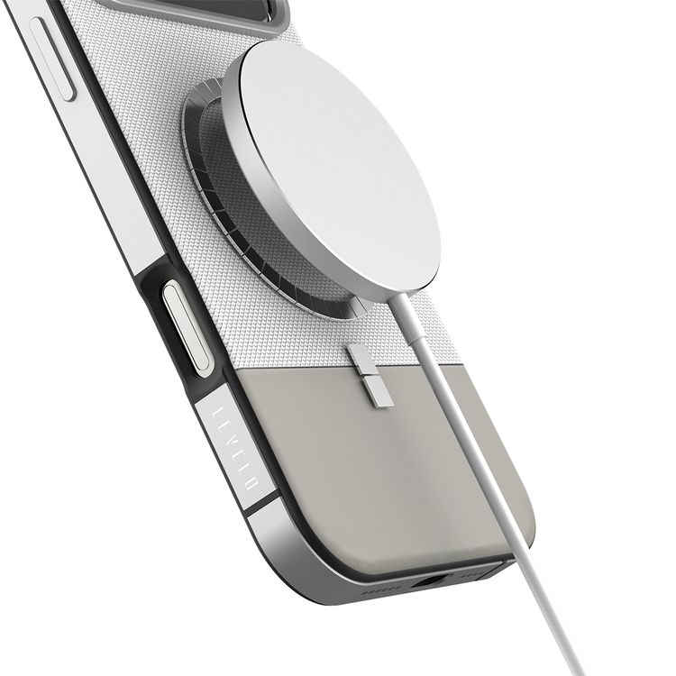 Levelo Cuir Leather Hybrid Case with Comfortable Grip for iPhone 17 Pro Max, Strong Magnets & MagSafe Compatible, Shock-Resistant Bumper, Aluminum Alloy Frame for Camera & Buttons, Drop-Tested - Silverstone