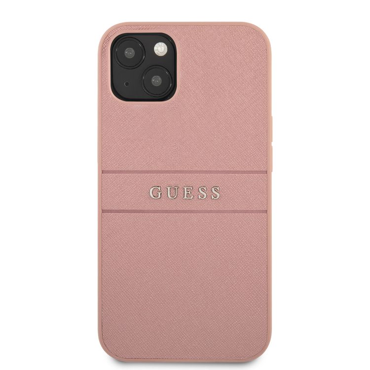 CG MOBILE Guess PU Leather Case Saffiano with Metal Logo Hot Stamp Stripes Compatible for iPhone 13 (6.1") Anti-Scratch, Easy Access to All Ports
