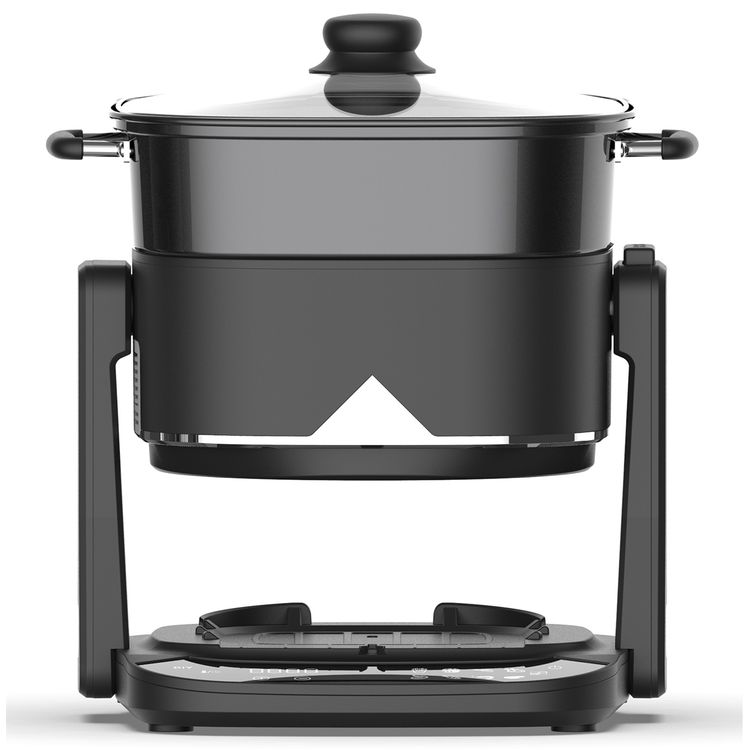 Porodo Lifestyle Quick Flip 3-in-1 Air Fryer, Grill & Hot Pot with 4.5L Capacity, 1200-1400W Rated Power, UK 3-Pin Plug, 360° Turbo Heat Technology, 100% Visible Glass Basket - Black