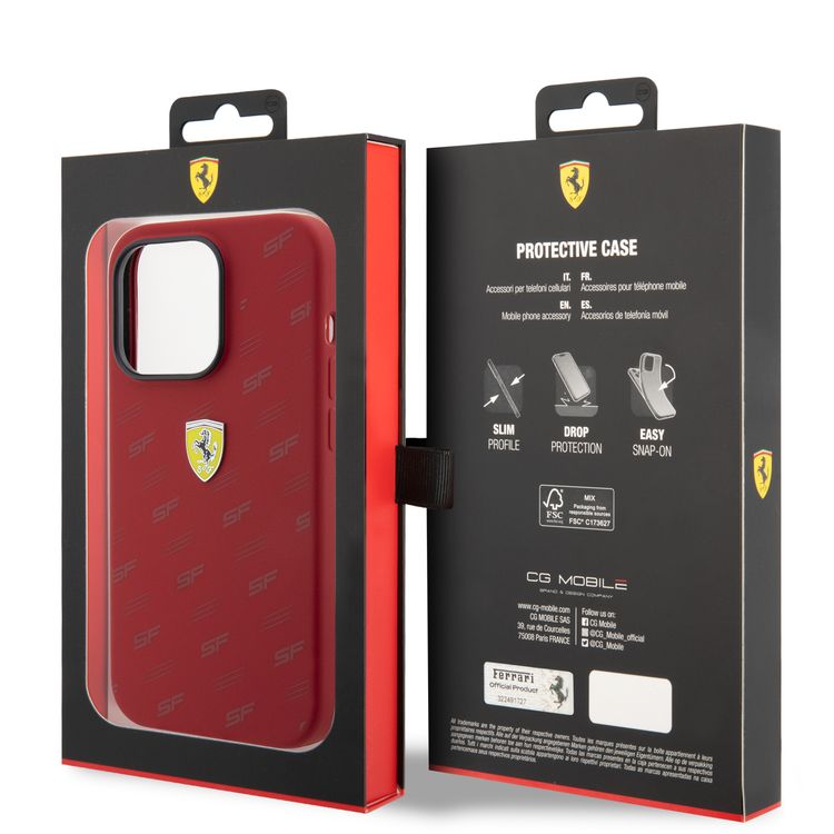 Ferrari iPhone 15 Pro Max For Silicone Case with All Over SF Pattern - Red