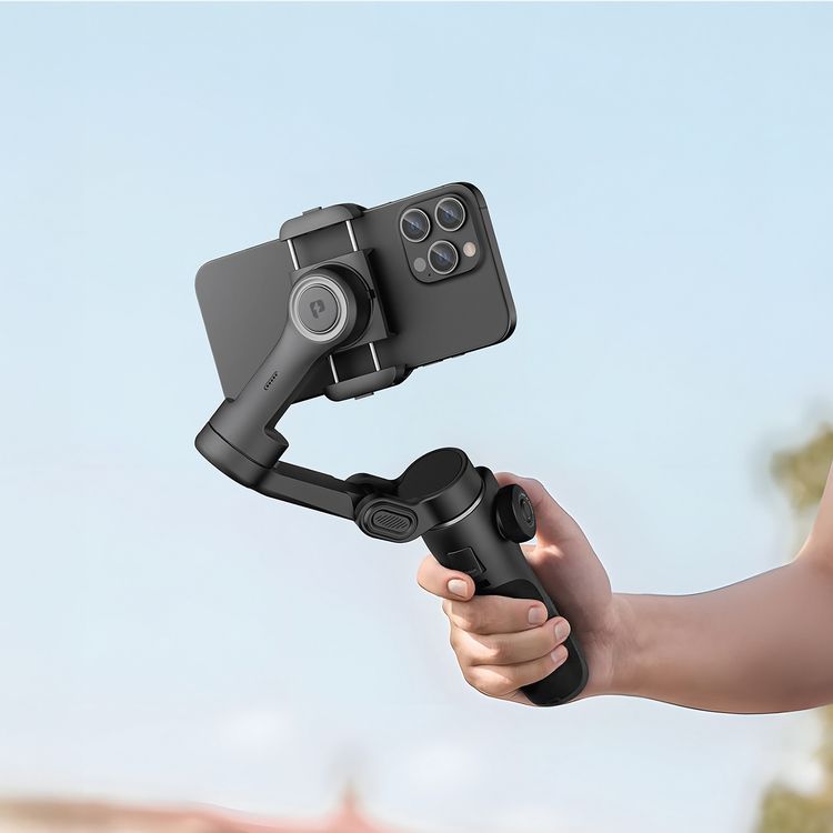 Porodo Velocam 3-Axis Gimbal Stabilizer with 6 Shooting Modes, Up to 10 Hours Working Time, USB-C Charging Port, 20cm Extension Rod, 2×800mAh Batteries, Foldable Design, Smart Face Tracking, Focus Control Wheel - Black