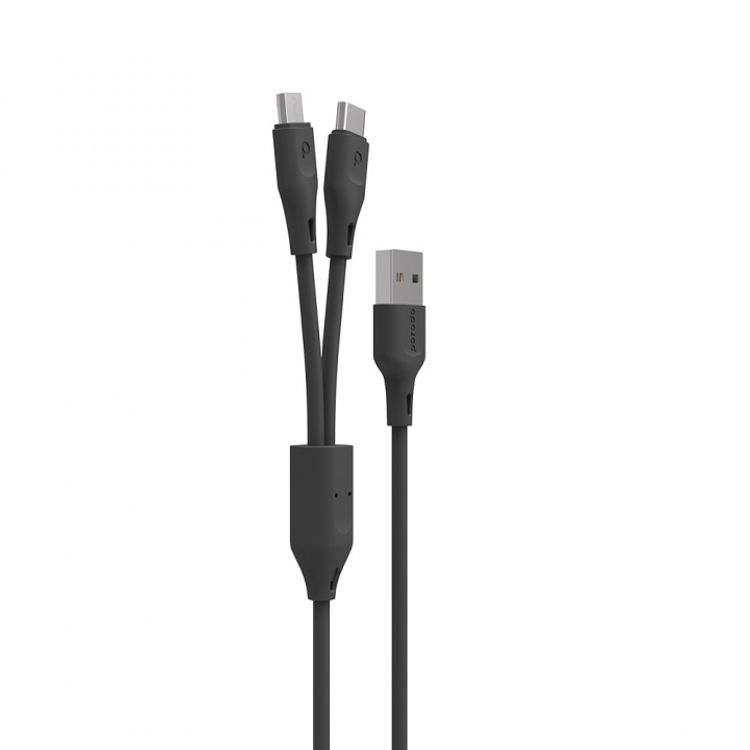 Porodo PVC 2 in 1 Cable 1.2M - Black