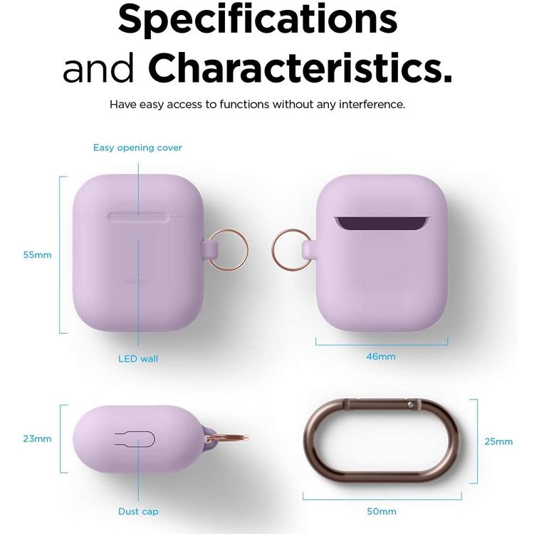 Elago Skinny Hang Case Cover Compatible for Apple AirPods 1&2 Generation, Upgraded Premium Silicone, Front LED Visible, Scratch Resistant, Drop Resistant, Protective Cover