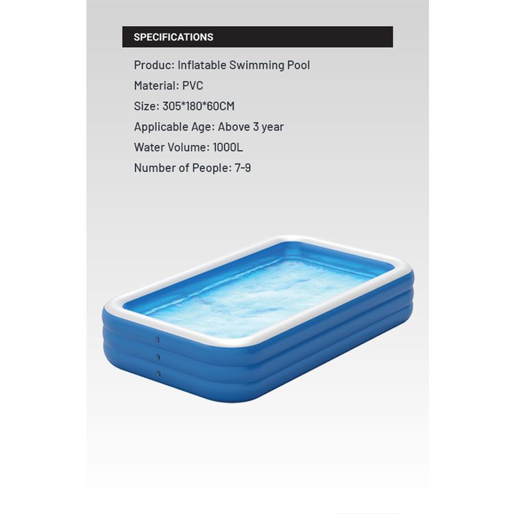 Green Lion Inflatable Swimming Pool with 1000L Water Capacity, Large, PVC, Fits 7-9 People, Suitable for 3+ Years Old, Sun Protection, Force Support, Odorless - Blue