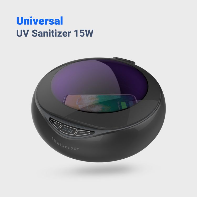 Powerology Universal UV Sanitiser Box with Wireless Charging 15W - Black	