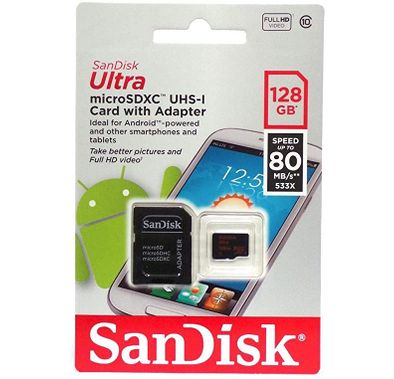 Sandisk Ultra 128 GB Class 10 UHS-I Micro SDXC Card with Adapter - SDSQUNC-128G-GN6MA - Red
