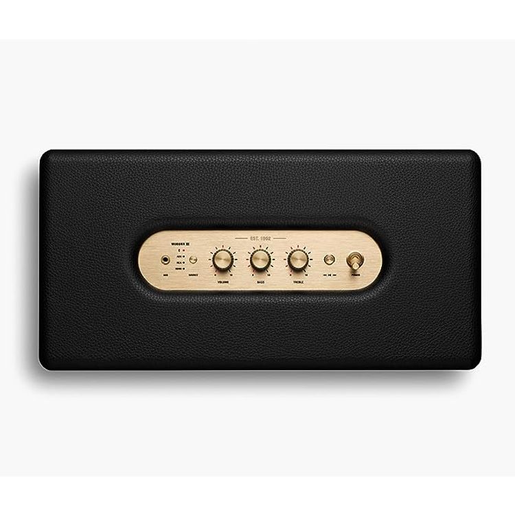  Marshall Woburn III Wireless Bluetooth Stereo Speaker, 10m Bluetooth Range, Bluetooth Version 5.2, Iconic Marshall Styling, High-quality Materials, Dynamic Loudness - Black