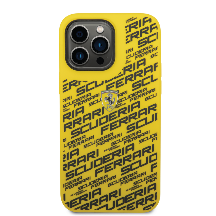 Ferrari Liquid Silicone Case All Over Printed Scuderia iPhone 14 Pro Max Compatibility - Yellow