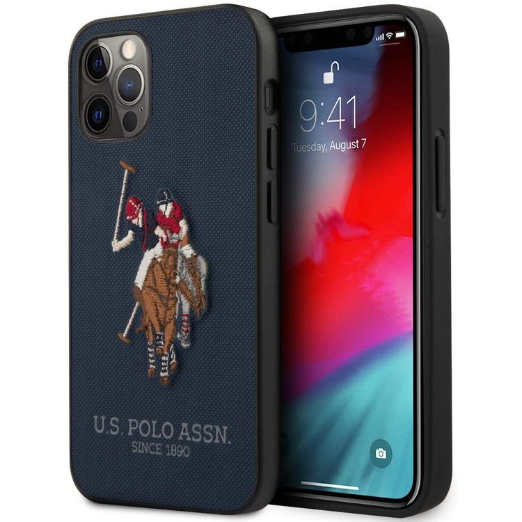 CG Mobile U.S. Polo Assn. PU Hard Case Polo Embroidery for iPhone 12 / 12 Pro (6.1") Shock & Drop Protection Suitable with Wireless Chargers Officially Licensed Navy Blue