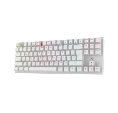 لوحة مفاتيح ميكانيكية من Porodo للألعاب TKL مع 12 وضعًا لإضاءة RGB، و25 مفتاحًا مضادًا للظلال، وعمر افتراضي يصل إلى 50 مليون نقرة، وكابل PVC بطول 1.5 متر، والتوصيل والتشغيل، ومفاتيح باللغة الإنجليزية والعربية - أبيض