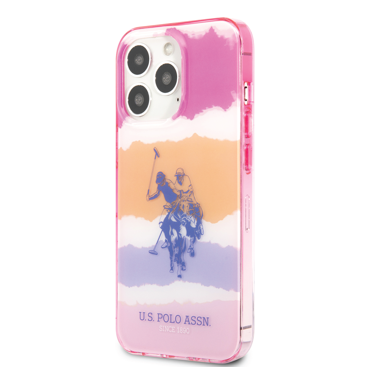 USPA PC/TPU Case with Blurred Stripes & Horse Logo iPhone 14 Pro Max Compatibility - Pink